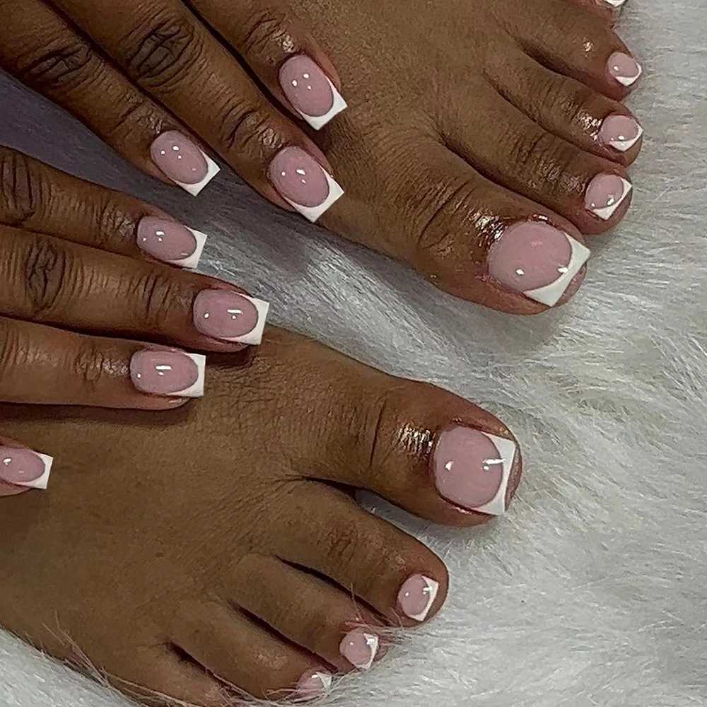 2box (48pcs) short false nails white French square nails a set of hands and feetsimple designall cover press-on nails reusableW250120
