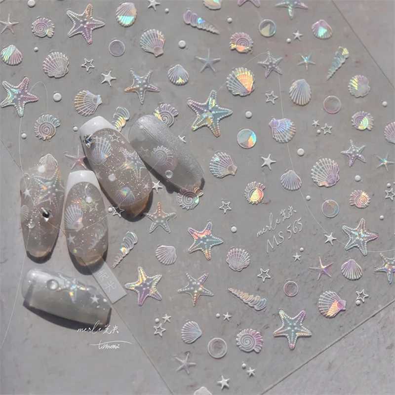 Summer Beach Ocean Shell Starfish Clams Conch Stars Sea Bubble Seasnail Soft Relief Decoration Nail Art Stickers Manicure DecalsXJ250120