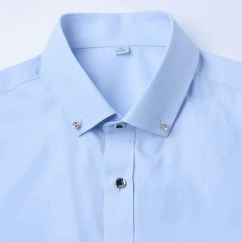 Quality Luxury Mens Diamond Button Solid Dress Shirt Casual Standard-fit Comfortable Soft Long Sleeve Shirt Men ClothingXJ250121