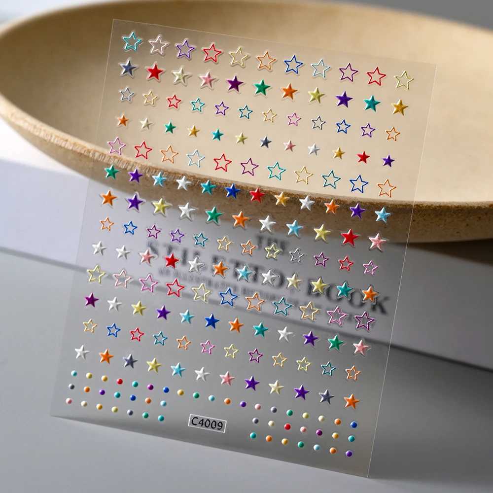 5D Embossed Macaroon Stars Decals Rainbow Heart Love 3D Nail Art Sticker Dopamine Lines Self-Adhesie Sliders For Summer ManicureXJ250120
