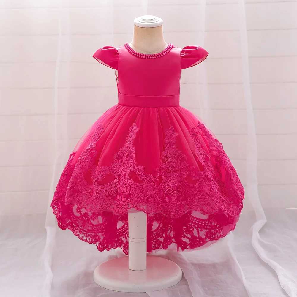 Baby Girls Dress Beads Bow White Baptism Dress For Baby Girl Tutu 1st Year Birthday Party Dresses Puff Sleeves Toddler Clothes X250203