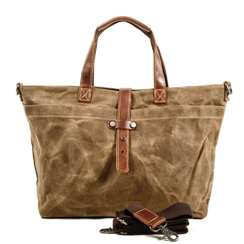 Wax Canvas Women's Simple Handbag Horizontal Solid Color Retro Shoulder Messenger Men Fold Tote Bag