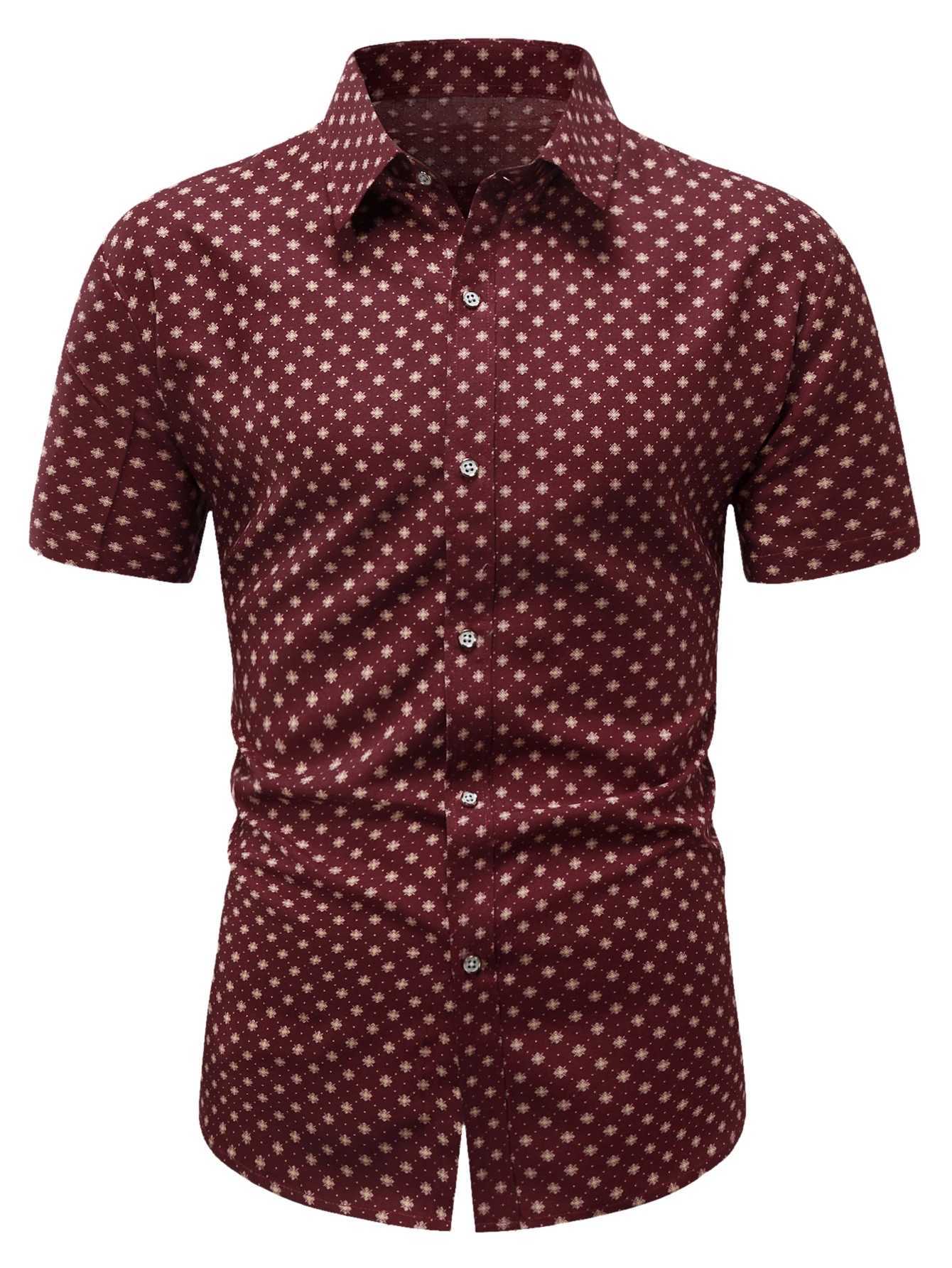 Mens Dots Printed Short Sleeved Button Up Shirts Casual Dressing Shirts Short Sleeve Button Down Shirts Summer Casual ShirtsXJ250121