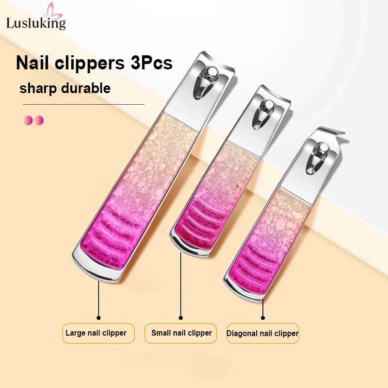 6-12PCS Ice gradient high quality steel Nail Clipper Cuticle Pusher Earpick Manicure Tools Pedicure Suit in PU CaseXJ250121
