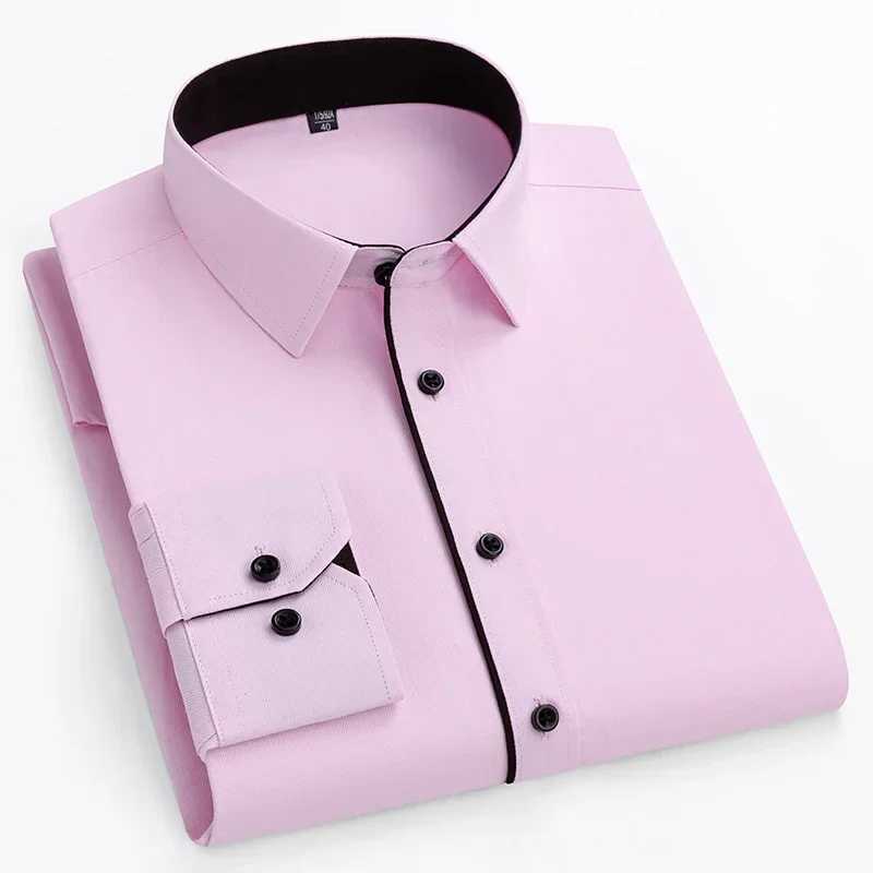 New in shirt 40%cotton plus size 14XL long-sleeve shirts for men slim fit formal plain shirt double collor office red clothesXJ250121