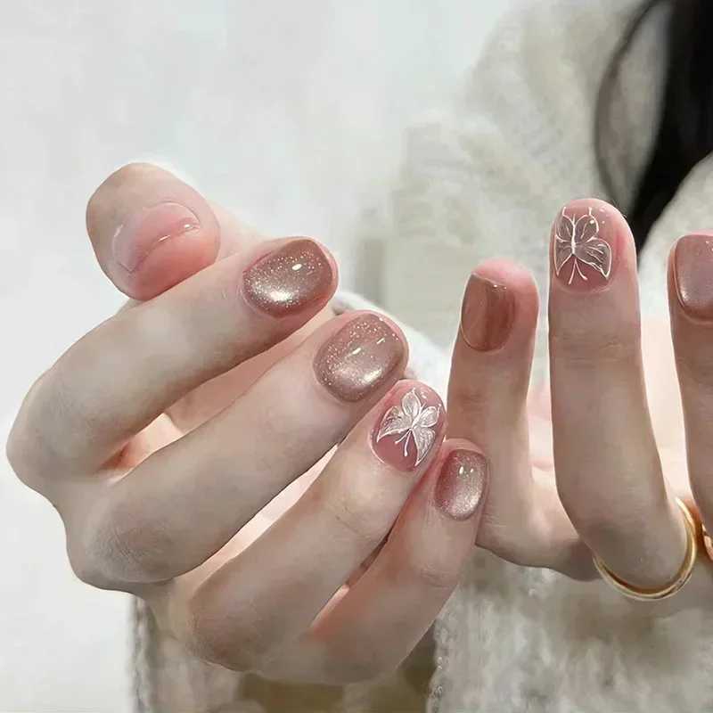 24Pcs ballet dancer rectangular nail tip fake nail wearable fake nail butterfly camellia nail design pressW250120