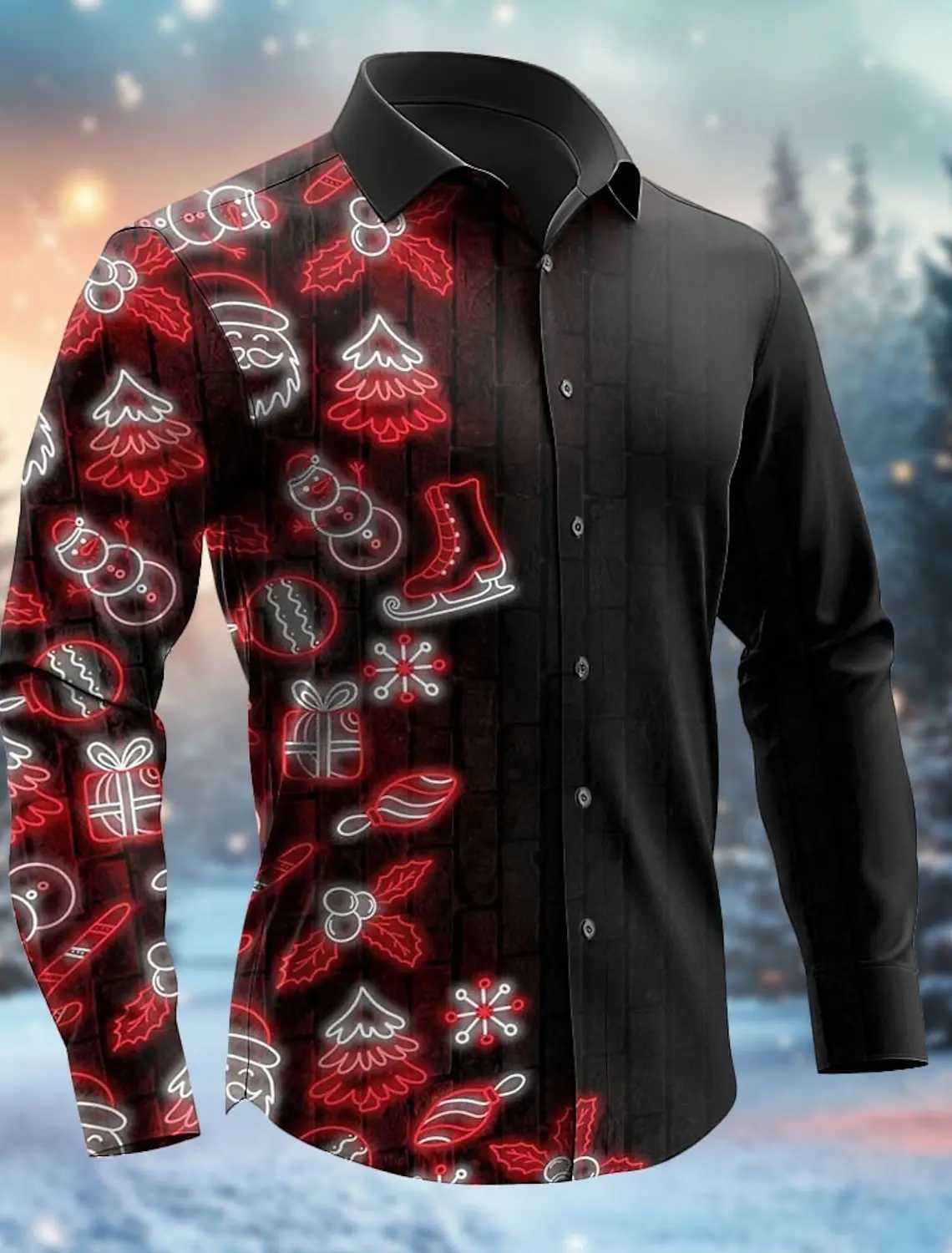 Mens 3D Printed Formal Shirts Christmas Theme Snowflakes Graphic Turn-DownLong Sleeve Shirt Fashion Mens Shirts For MenXJ250121