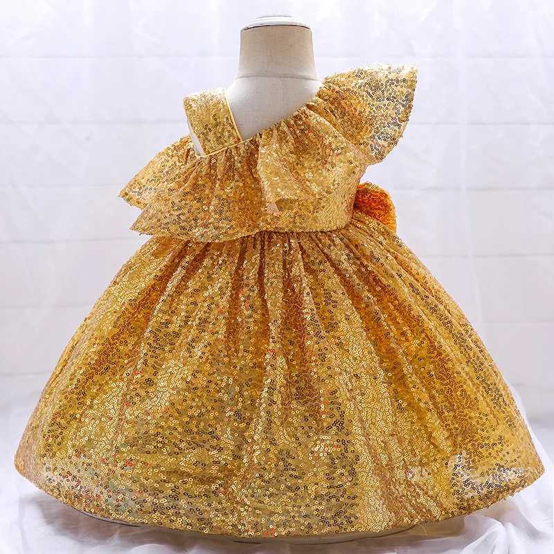1 Year Birthday Dress For Baptism Sequin Princess Dress Red Gold Party Newborns Toddler Costume Baby Girl Clothes One Shoulder X250203