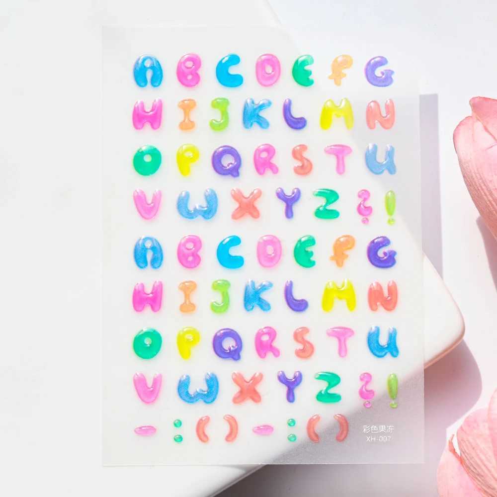 5D Jelly Line Letter Heart Cartoon Nail Stickers Colorful Relief Geometry Press On Nails Decals Decoration DIY Adhesive Sliders#XJ250120