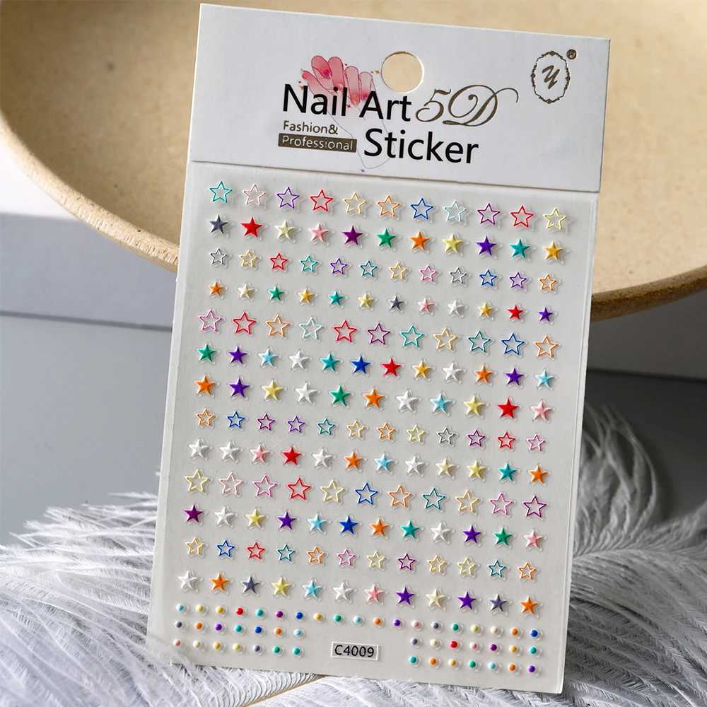 5D Embossed Macaroon Stars Decals Rainbow Heart Love 3D Nail Art Sticker Dopamine Lines Self-Adhesie Sliders For Summer ManicureXJ250120