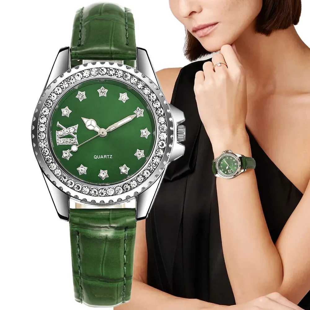 Ladies Luxury Brand Watch Fashion 2023 Day Diamond Wen Quartz Wristwatches Casual Green Leather Dress Clock Watches X250203