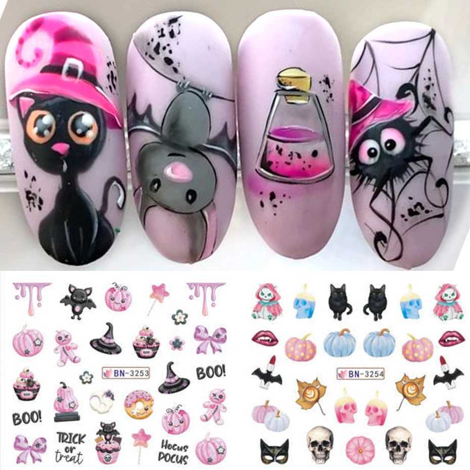 Halloween Pumpkin Ghost Nail Art Stickers Skull Evil Ghost Cat Water Decal Slider Bat Cute Eyes Manicure Tattoo DecorationXJ250120