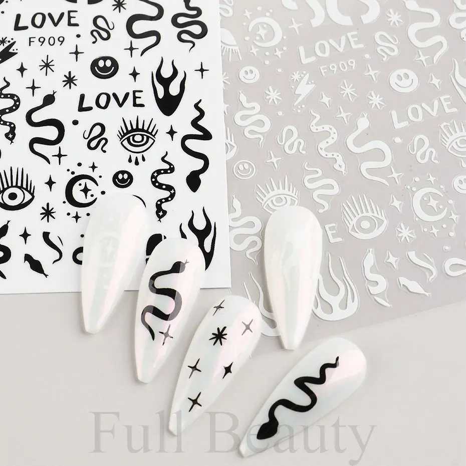 Snake Nail Stickers 3D Flower Leaf Slider Black White Butterfly Moon Star Smile Face Decals Manicure Nails Art Decoration CHF909XJ250120