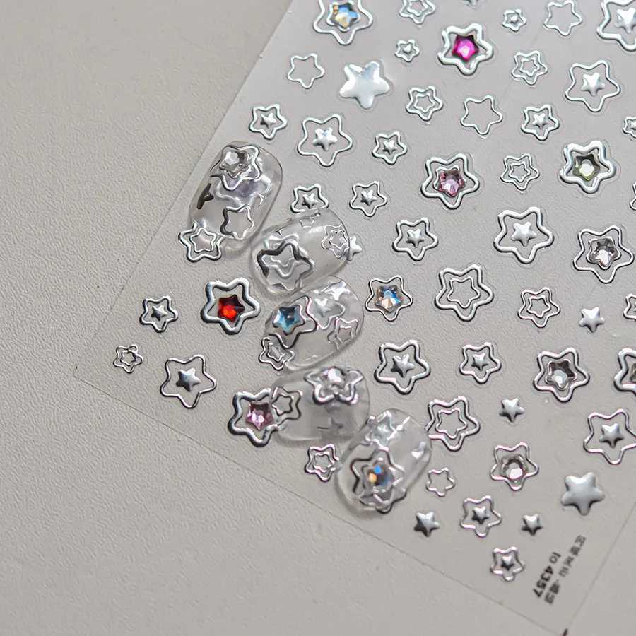 1 piece 5D color crystal star nail stickers high quality love shiny silver hollow smear rainbow flower jelly design nail stickerXJ250120