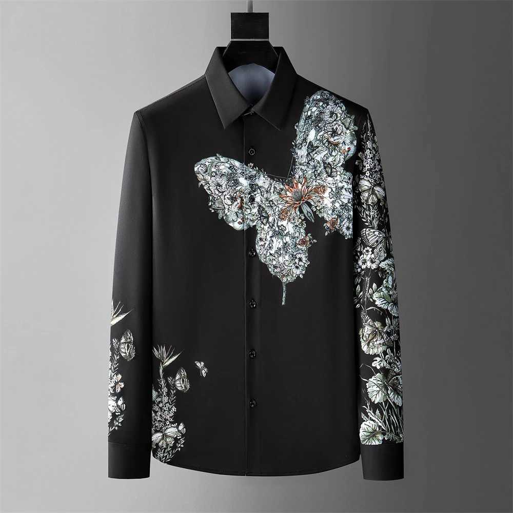 Autumn and winter fashion shirts floral button black and white shirts casual menswear clothing shirts social party luxury newXJ250121