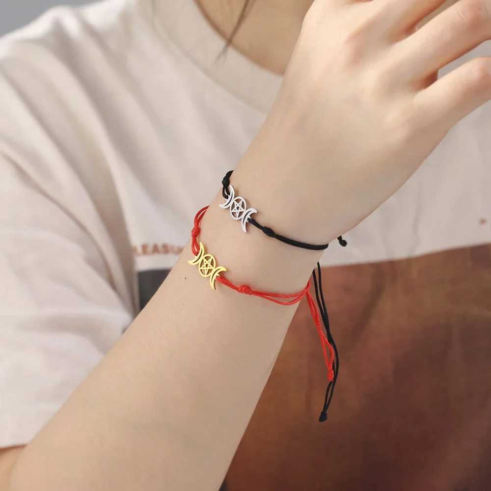 Dara Triple Moon Wiccan Anklet Bracelet Crescent Moon Pentagram Godd Symbol Stainl Steel Bracelet Vintage JewelryXJ250121
