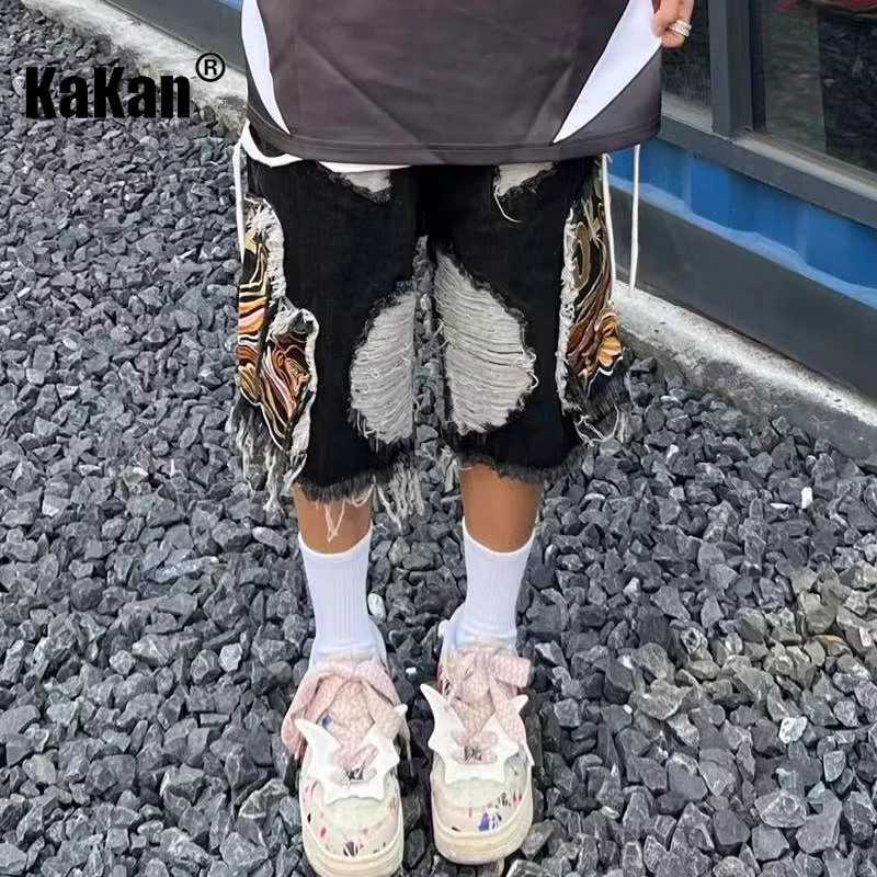 Kakan-Europe and The United States New Embroidery Fringe Jeans Mens High Street Broken Hole Shorts Jeans K27 X250203