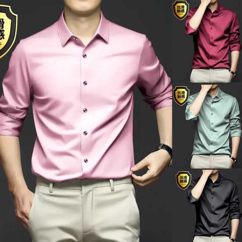 6XL mens shirt long sleeve silky dress Spring and Autumn free ironing Business casual fashion high quality slim breathableXJ250121
