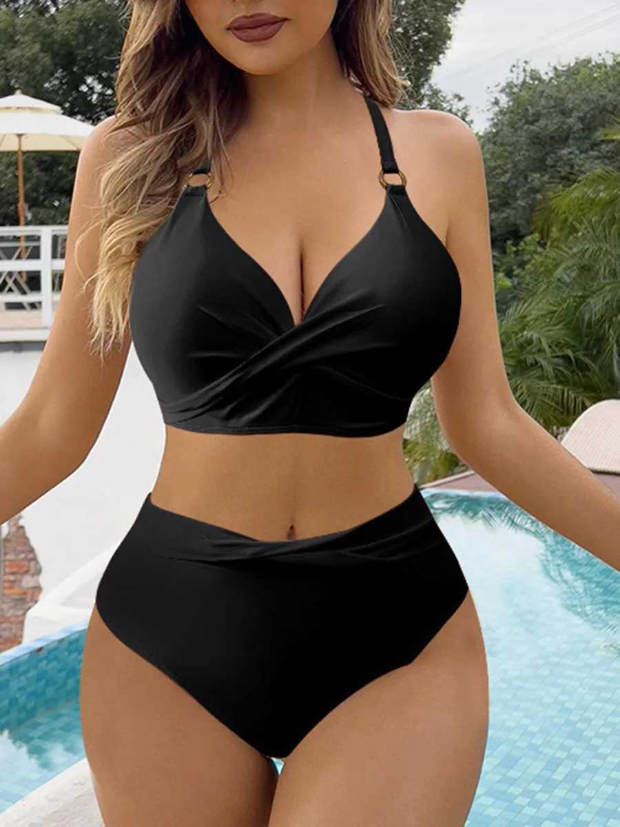2024 Cross Ring Link Two Piece High Waist Bikini Women Swimwear Fe Swimsuit Bathers Bathing Swimming Suit Beachwear SummerXJ250120