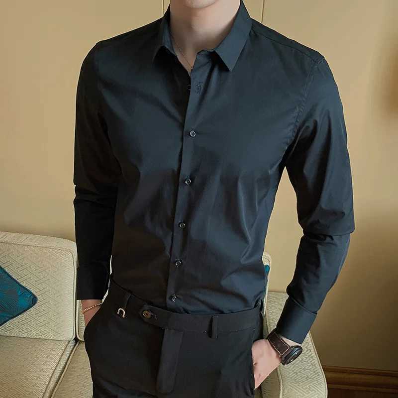 Men White Shirt Spring Autumn Solid Color Business Lapel Long-sleeved Formal Shirt Male Plus Size 7XL 8XL Black Light Blue NavyXJ250121