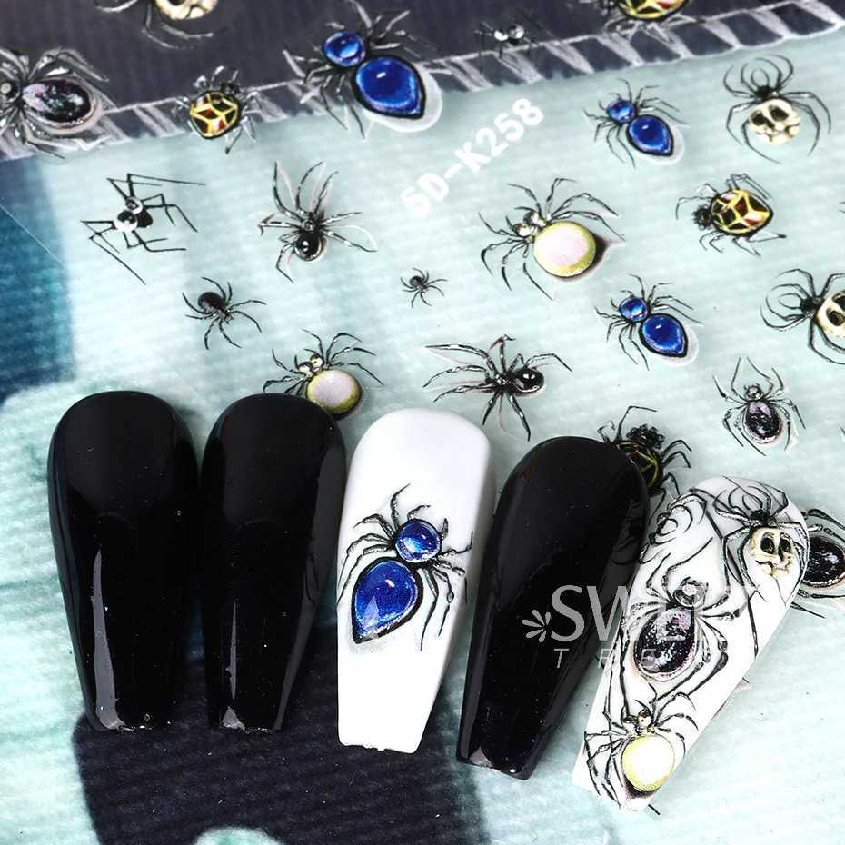 5D Gems Spider Embossed Nail Stickers Design Centipede Red Eyeball Adhesive Sliders Holiday Party New Year Decals Manicure FoilsXJ250120