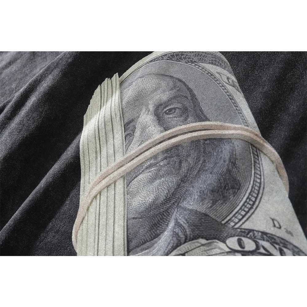 Black USD super Large Hip Hop T-shirt for Men 2022 Summer Mens T-shirt Cotton T-shirt X250203