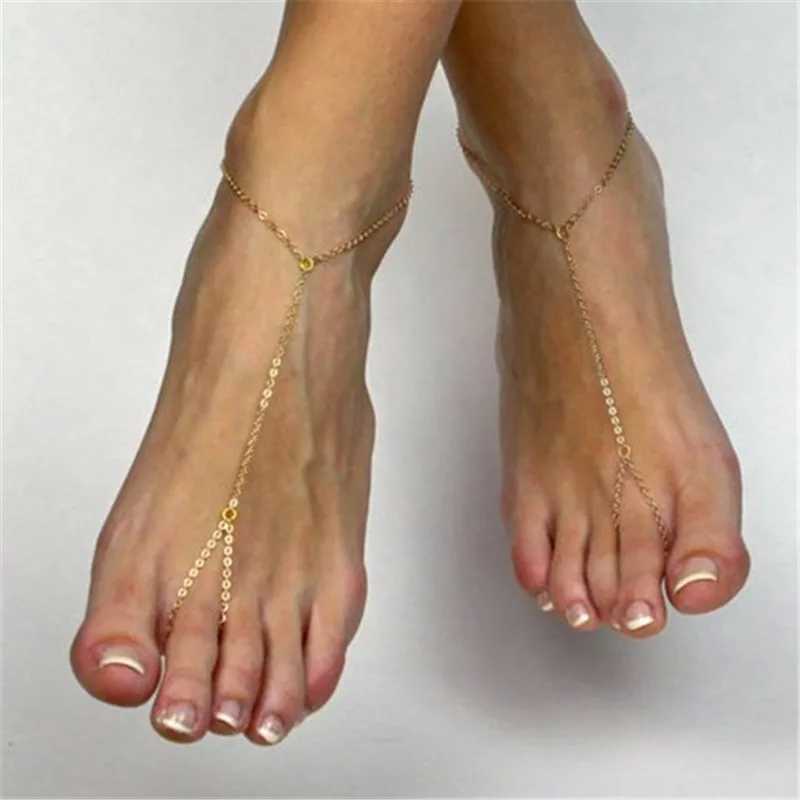Hot Multi-layer Bracelet Metal Chain Pearl Blue Stone Pendant Anklet Sandals Barefoot Beach Foot Bridal Jewelry Wholesale J019XJ250121