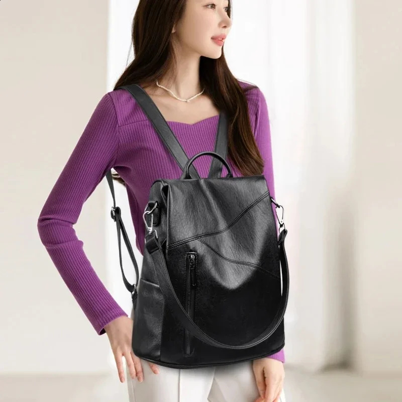 Fashion Solid Flap Pocket Backpacks High Quality PU Simplicity Bags for Women Large Capacity Interior Compartment Backpacks 250122