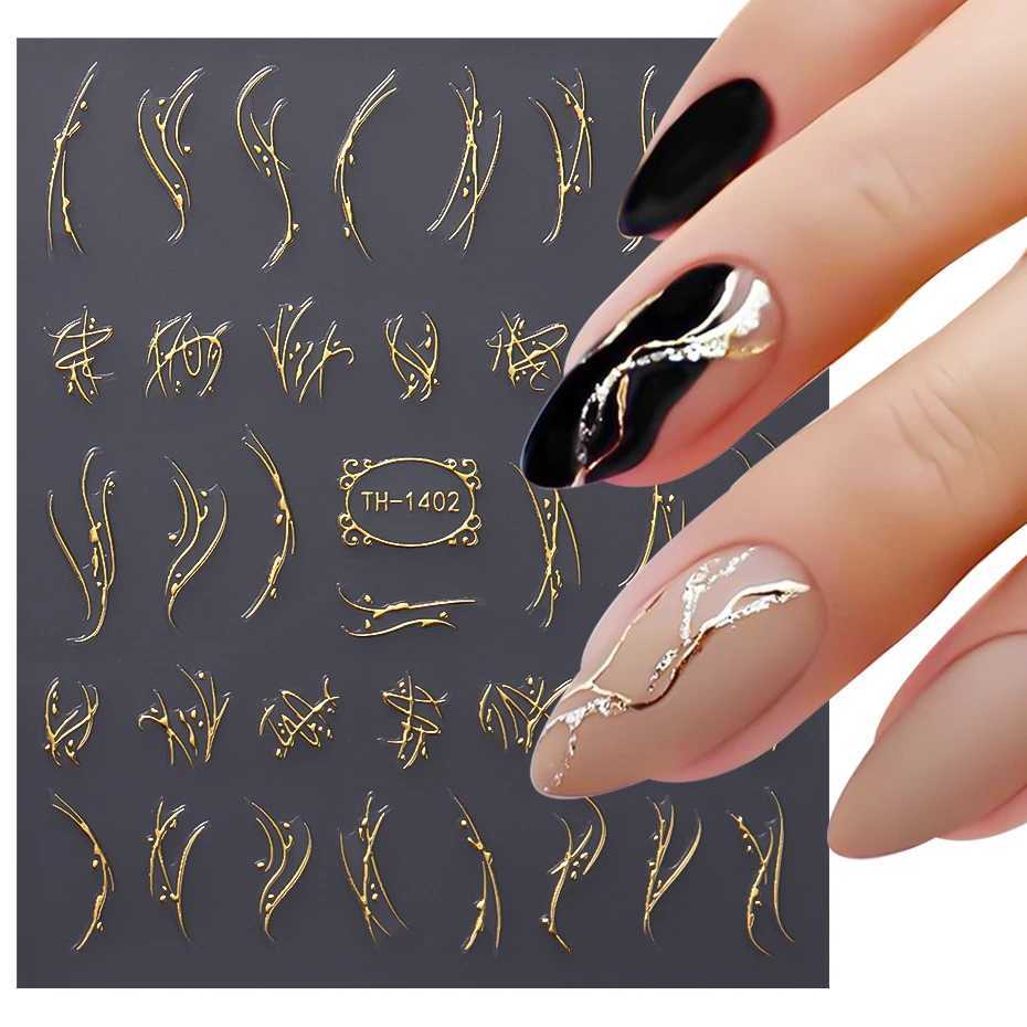 3D Golden Stripe Lines Sticker For Nails Metal Strip Tape Design Marble Ribbon Bow Flower Nail Art Adhesive Decal Manicure DecorXJ250120