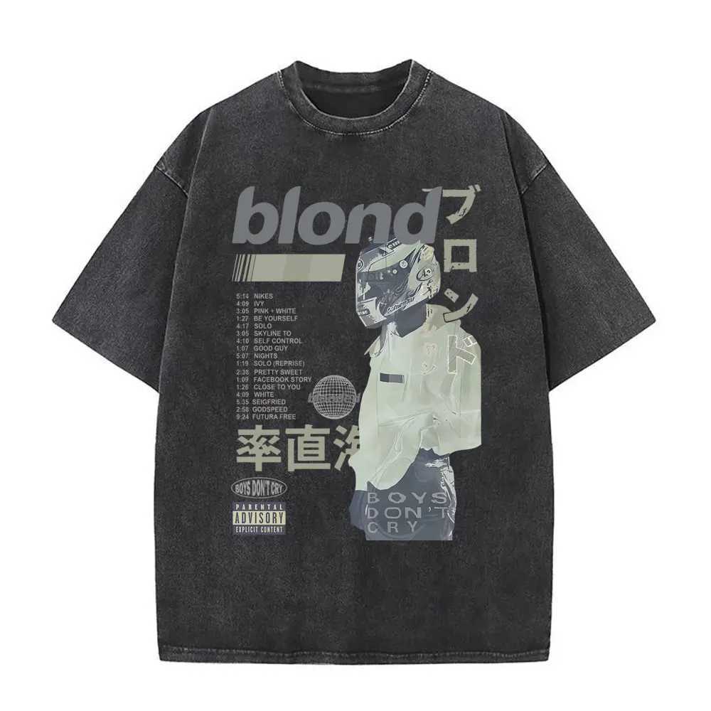 Washed Vintage Frank Hip Hop Tshirt Ocean Oversized T-shirts Blond Self Control T Shirt Short Sleeve Mens Fashion Streetwear X250329