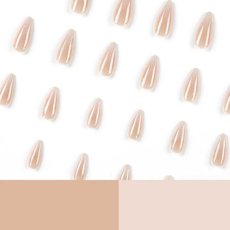 Simple Glossy White Nude Gradient Wearable Nail Tips Almond Shape Fake Nail Art Finished Full Cover False Nail Press on Nail BarW250120