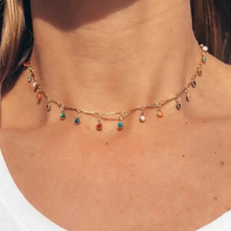 Bohemian Necklace Pendant for Women Charm Colorful Stone Chain Neck Chockers Necklace Handmade Party Collares JewelryXJ250121