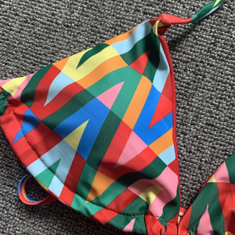 Print Swimwear Women Sexy Triangle Bikini Set Vintage Bikinis woman Swimsuit Womens Swimming Suit 250118