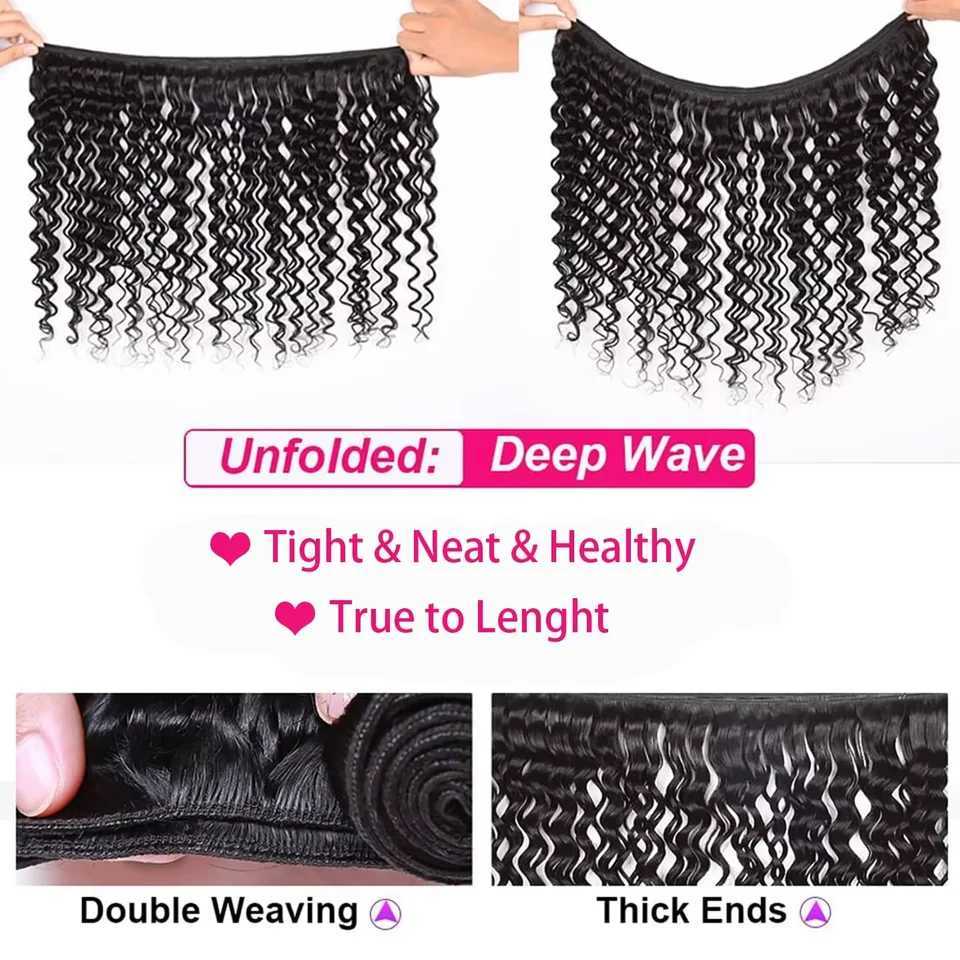 15A 30 32 Inch Bundles With Clo 4X4 Lace Deep Wave Human Hair Bundle 100% Virgin Human Hair Curly Bundles Human Hair WeavingXJ250120
