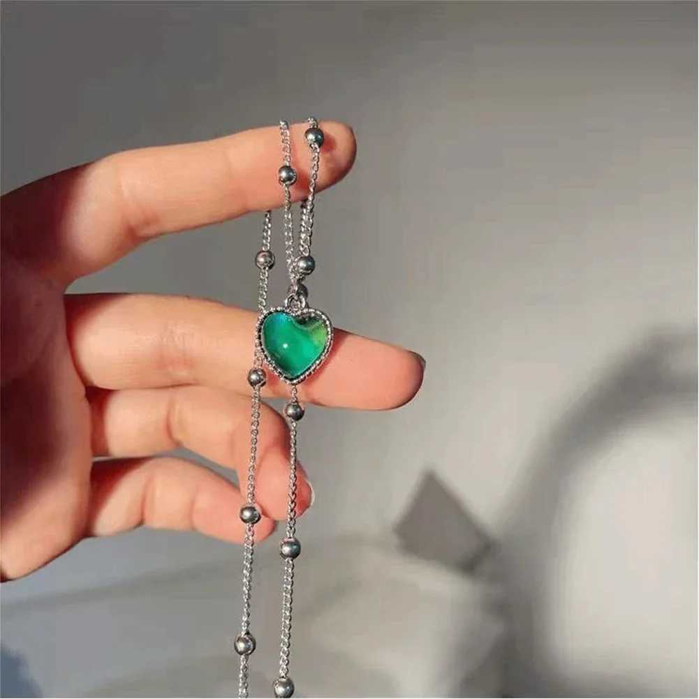 Feeling Emotional Sensitive Discoloration Love Pendant Necklace Stainless Steel Beaded Chain Necklace Gift Jewelry New FashionXJ250121