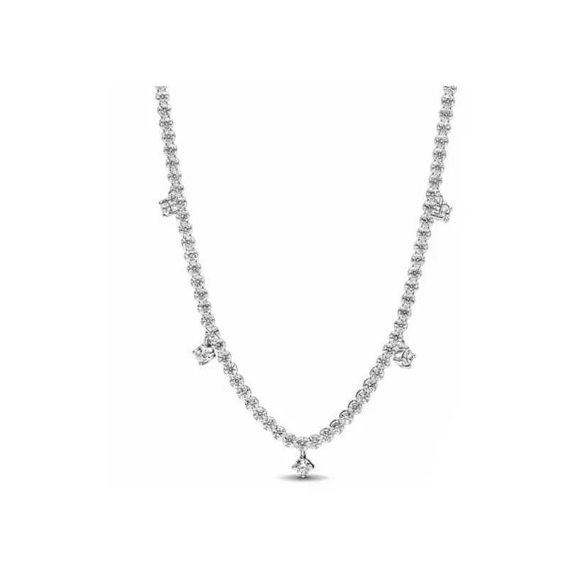 Classic 925 sterling silver womens high-quality fashionable heart-shed crystal necklace fit original charm beads DIY giftXJ250114