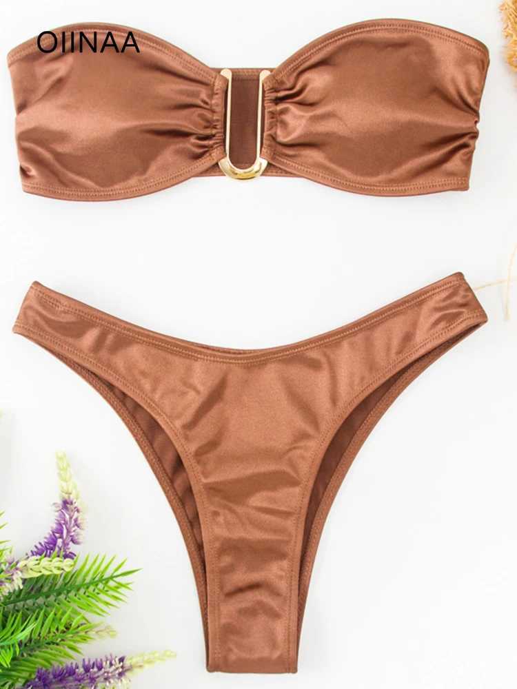 OIINAA Bathing Suit Women Sexy Solid U Shaped Swimwear Strapless Bikini Set Beachwear Fe Two-pieces Summer Swimsuit BiquinisXJ250120