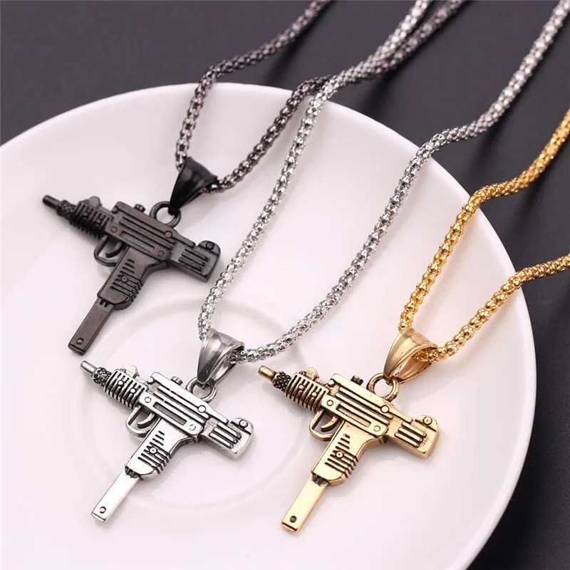 Personality Uzi Gun Shaped Pendant Necklace For Women Men Night Club Bar Party Accessory Gothic Male Punk Hip hop Chain JewelryXJ250121