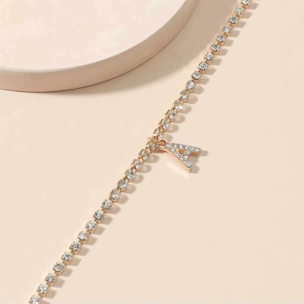 Fashion Creative Initial Letter Alphabet Pendant Rhinestone Shiny Beach Anklet Chain Foot Jewelry Ankle Bracelets for Women BohoXJ250121