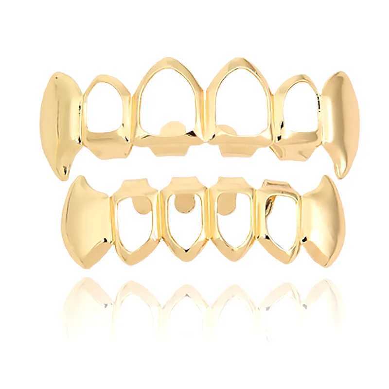 Hip-Hop In Europe America 18K Gold Hollow Tooth Gold-Plated Smooth Hip-HopTeeth Mens Teeth Decoration Fashion JewelryXJ250114