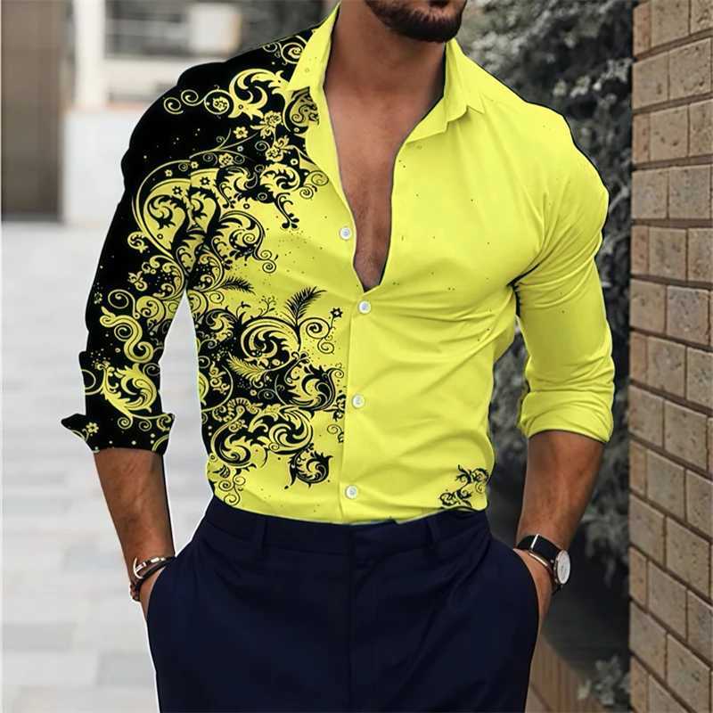 15 color new mens shirt lapel long -sleeved casual shirt 3D printing high -definition pattern comfortable fabric oversized sizeXJ250121