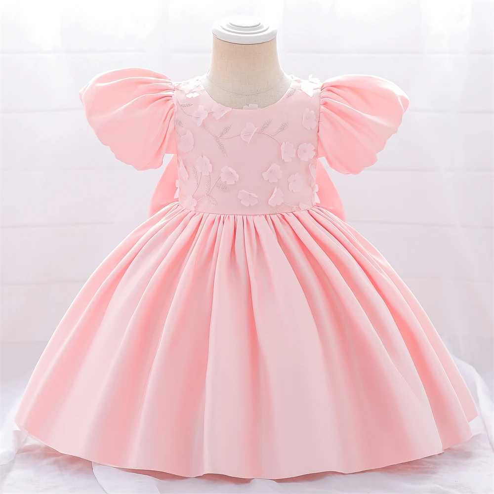 Summer Flower Baby Girl Dresses For Kids Wedding White Bow 1st Birthday Party Princess DresseGirls Puff Sleeve Baptism Clothing X250203