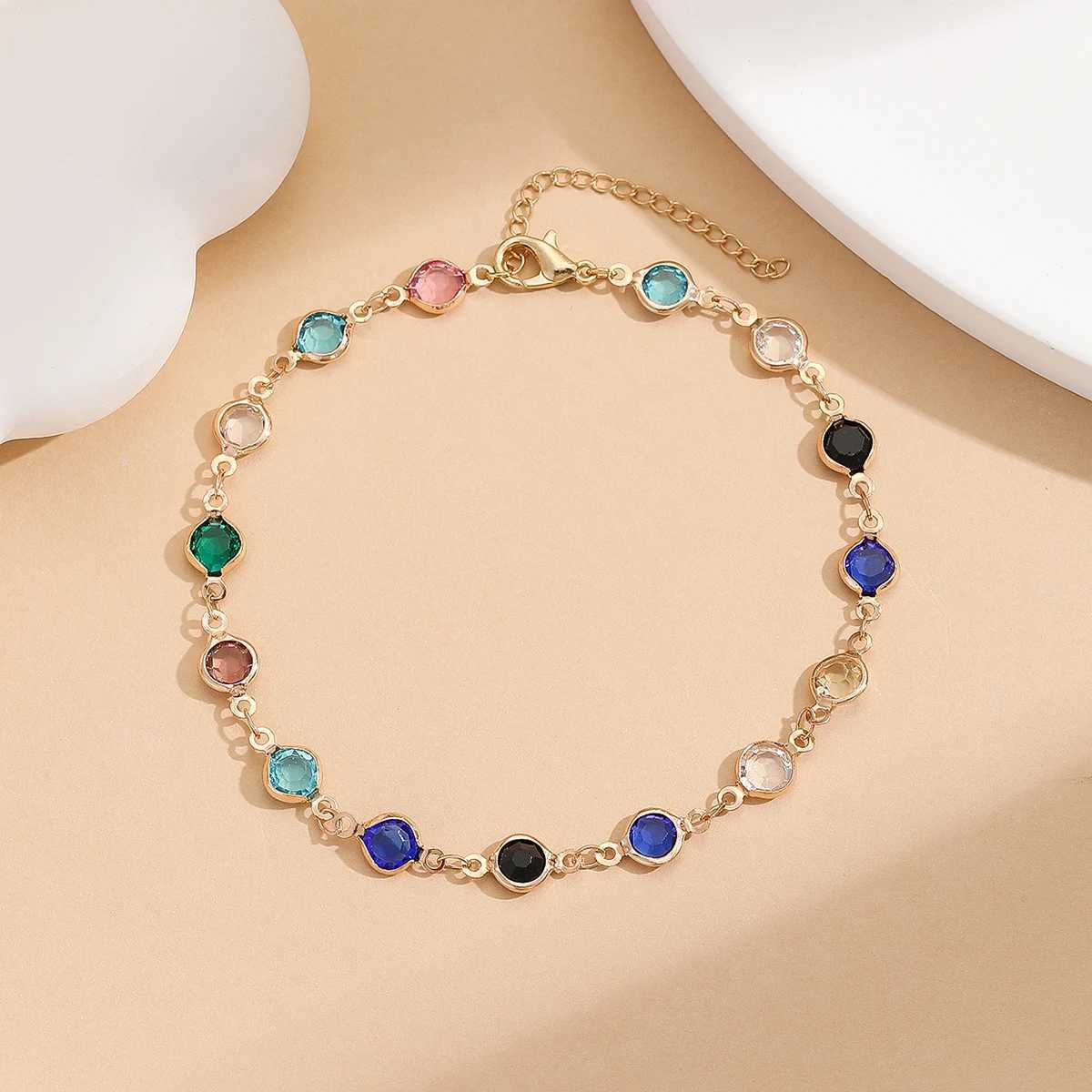 Boho Vintage Blue Crystal Anklet Link Chains Bracelets for Women Girl Jewelry Barefoot Exquisite Emerald Pink Jewelry Girl GiftsXJ250121