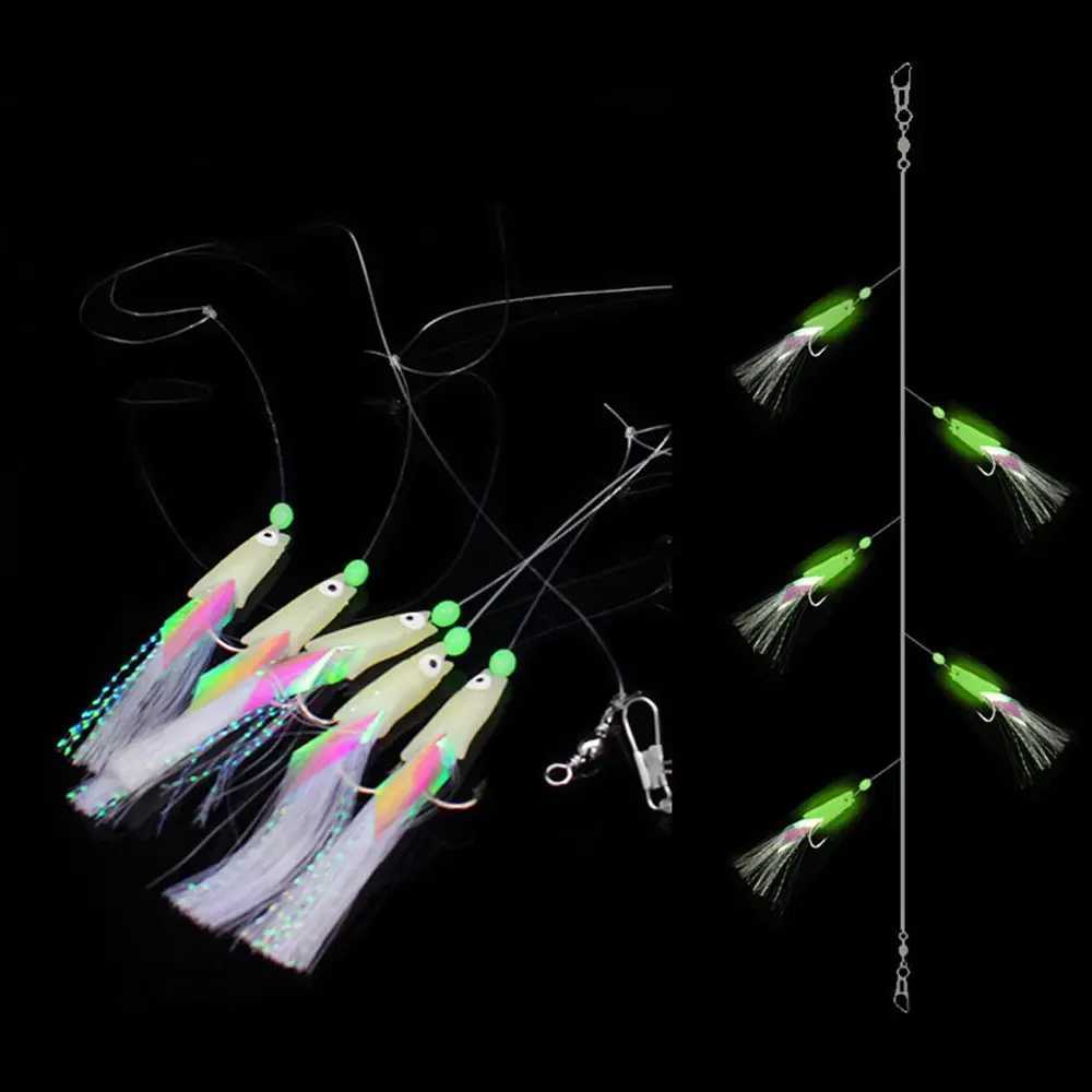 5Pcs/Set High Quality Carbon Steel Mackerel Feathers Bass Cod Lure Sea Fishing Luminous Fishing Hook Treble Bait Fishing WireXJ250122