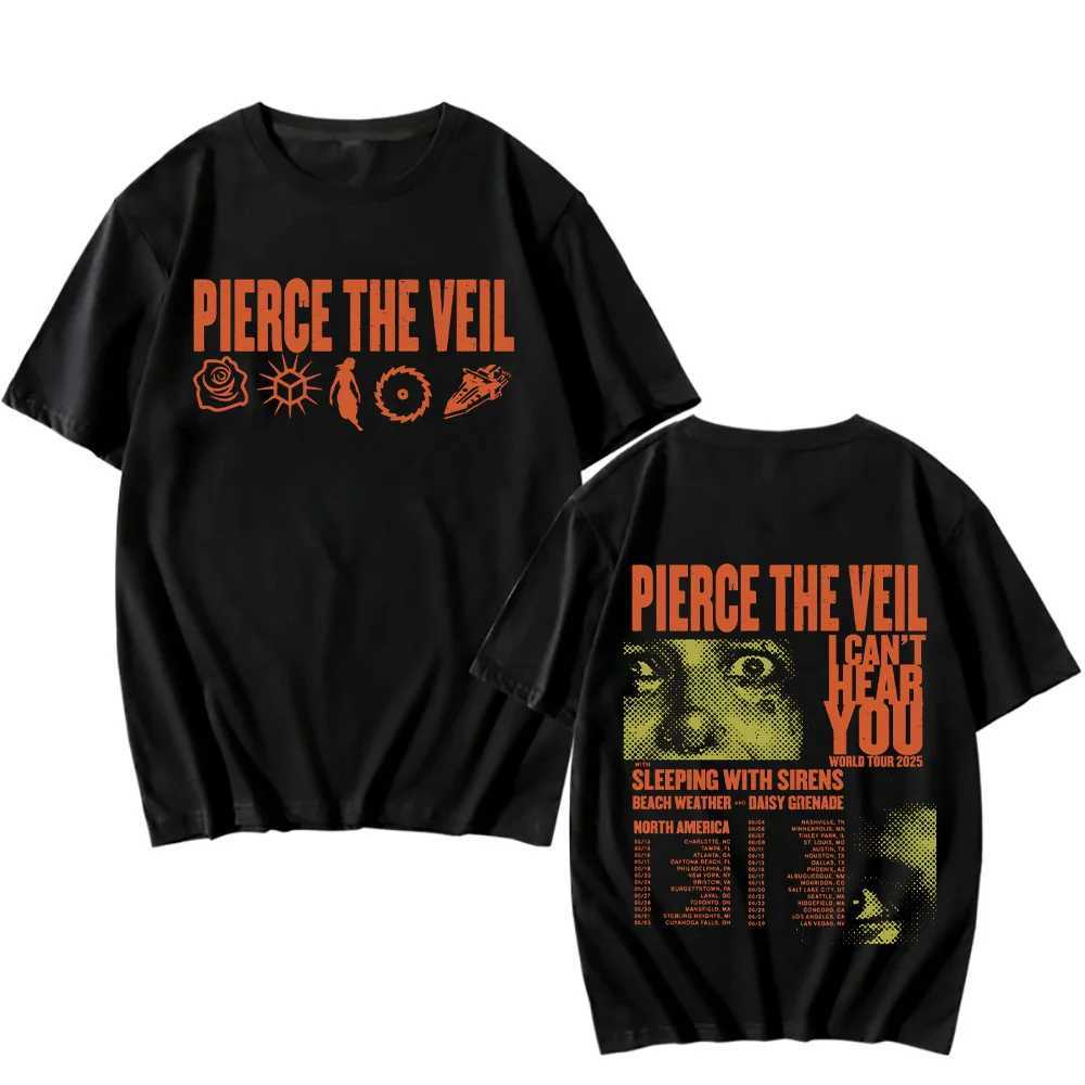 Pierce The Veil I Cant Hear You World Tour T-shirts Two Sides Unisex Cotton TShirts Men Womens Music Tees Rock Band Punk Tops X250203