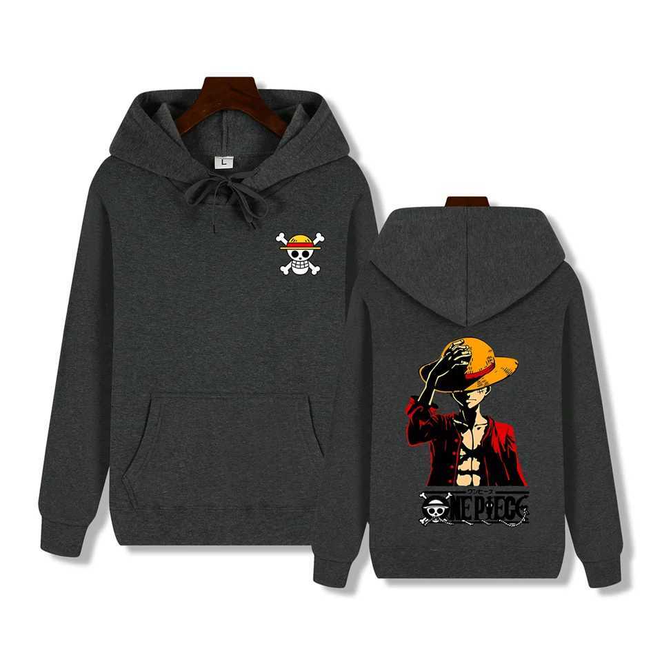 Mens high-end quality hoodie One Piece Luffy print autumn and winter thick warm basic simple jacketXJ2500118