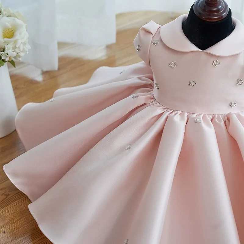 Baby Girls First Birthday Party Pink Dresses For Children Princess Ball Gown Infant Big Bow Dress Toddler Girl Baptism Dresses X250203