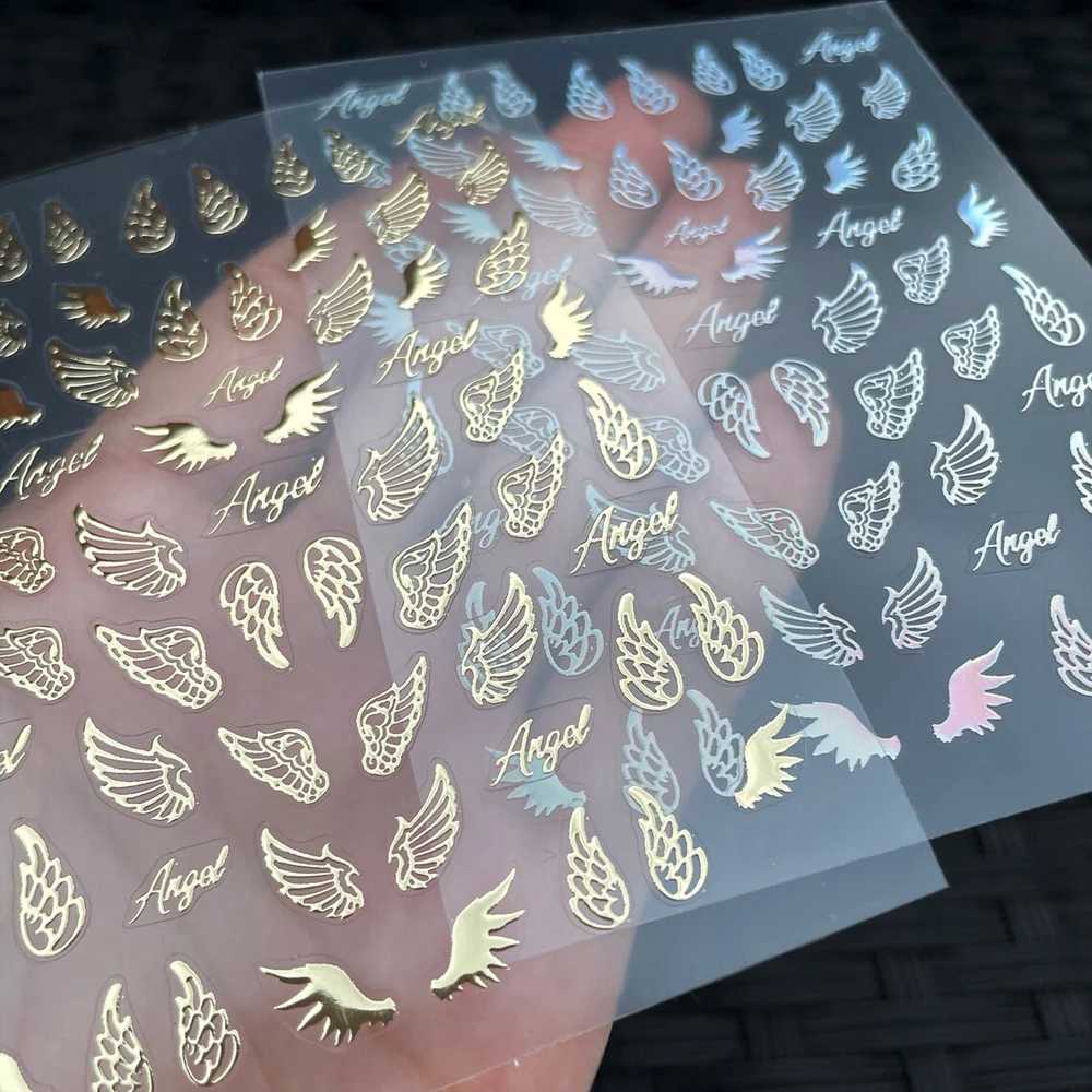 8 Sheets 5D Angel Wings Nail Art Stickers Self Adhesive Nail Decals Wing Nail Decal Wing Nail Decals Silver Nails Art StickerXJ250120