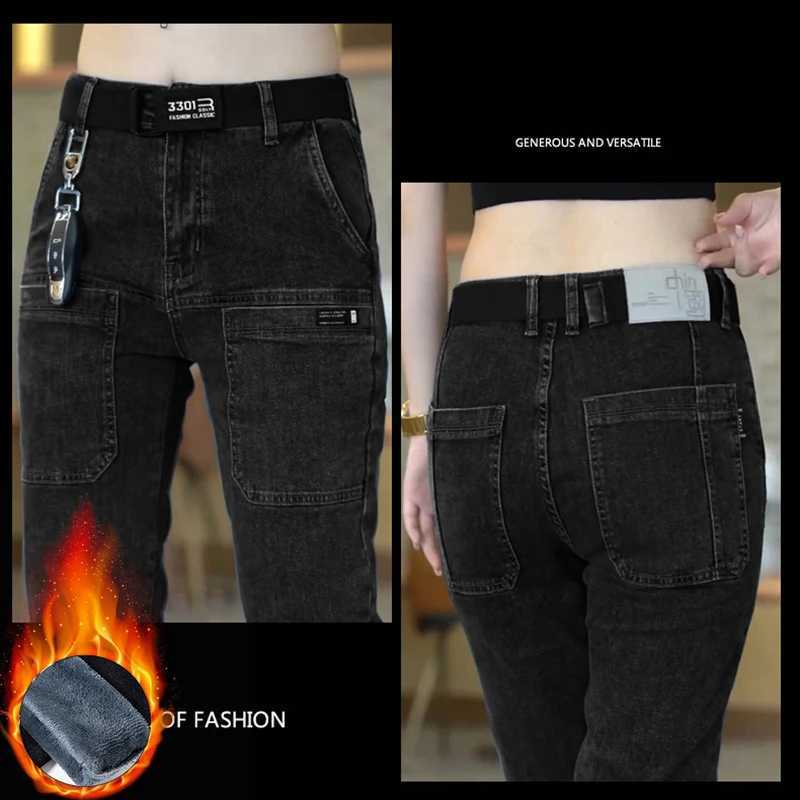 2024 New Mens Fleece Slim Jeans Stretch Skinny Multi Pocket Fashion Designer Denim Trousers Male Brand Clothes Pants Streetwear W250118