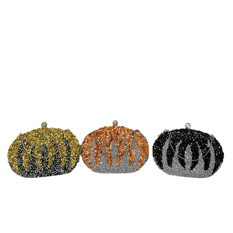 Banquet Women's Bag With Inlay, Dinner Korean Version Rhinestone Bag, Hand-Held Diamond Inlay Versatile, Oval Hand-Held, Single Shoulder Crossbod